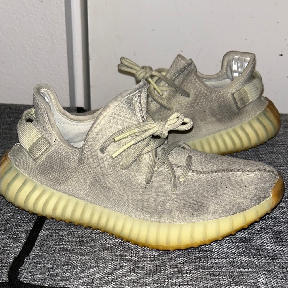 Yeezy Cream and Yellow Sneakers with Primeknit Upper and Boost Cushioning